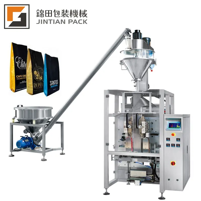 Stand up quad seal bag coffee powder packing machine with valve applicator