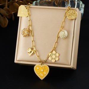 European American Style Gold Plated Heart Pendant <b>Necklace</b> With <b>Elephant</b> Horseshoe Star Flower Charms Daily Wear Gift Jewelry - Product Image 1