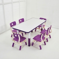 Table et chaises rectangulaires modernes en plastique réglables en hauteur pour enfants, avec caractéristiques de sécurité, pour l'école et l'extérieur