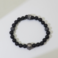 Gothique Crâne Noir Perle Argent Bracelet Perle Naturelle Bracelet Gemme