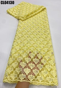 Tela de encaje <span class=keywords><strong>bordado</strong></span> de cordón de <span class=keywords><strong>guipur</strong></span> azul cielo de alta calidad <span class=keywords><strong>con</strong></span> <span class=keywords><strong>piedras</strong></span> para vestidos de novia de Senegal - Product Image 4