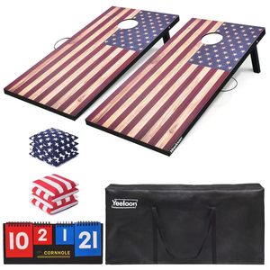Ensemble de jeu de Cornhole LJUEEN en bois, design drapeau américain, jeu d'extérieur avec sacs et tableau de scores - Product Image 3