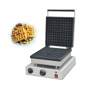 Commercial Stainless Steel Square Waffle Making Machine 2 Piece Electric Snack Non-stick Belgian Waffle Iron Maker