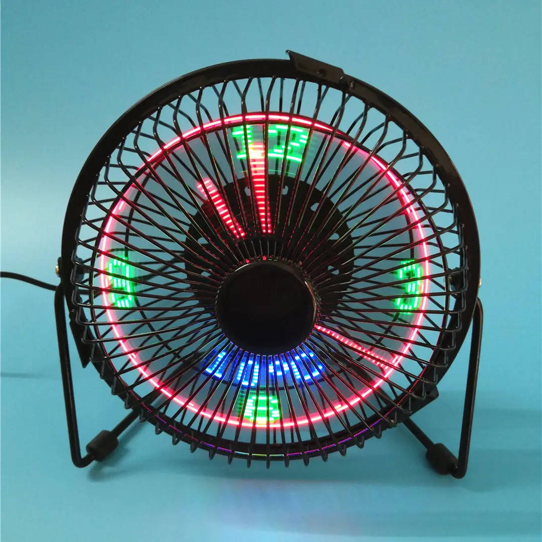 Ventilador elétrico luminoso de led, novo produto, carregamento dc, ventiladores de desktop usb com exibição de tempo e temperatura