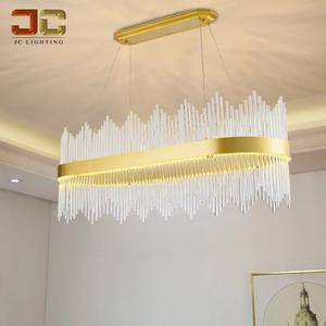 Lampadario ellittico dorato lucido JC LIGHTING, <span class=keywords><strong>lampada</strong></span> a sospensione con asta in vetro <span class=keywords><strong>trasparente</strong></span> per reception di saloni, negozi e ristoranti. - Product Image 3
