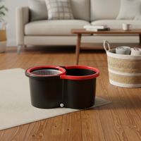 Ensemble de nettoyage domestique : Seau de nettoyage de sol avec panier en plastique, manche en acier inoxydable, serpillères rotatives en microfibre
