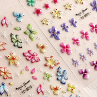 Autocollants pour ongles à motifs floraux d'automne français, 3D, auto-adhésifs, sans BPA, roses, marguerites, fleurs de cerisier colorées, imperméables