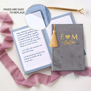 Carnets de Vœux de Mariage en Velours Luxueux pour Lui <span class=keywords><strong>et</strong></span> Elle, Ensemble de Carnets de Vœux de Mariage Personnalisés avec Pompon Doré ou Argenté - Product Image 3