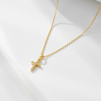 Collar de Plata de Ley 925 con Colgante de Cruz Corta de Jesús, Chapado en Oro de 18K, Joyería Religiosa Simple, para Regalo para Damas