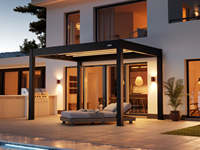 Pergola motorisée en aluminium à lames orientables 4x4m, blanche, avec toit LED intégré, autoportante, pour la maison, la terrasse, l'espace de vie extérieur