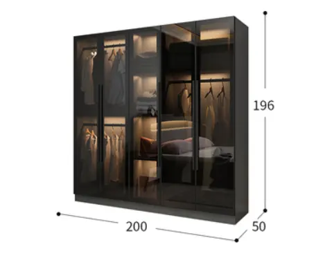 Combinaison minimaliste armoire de chambre à coucher lumière de luxe moderne minimaliste casier de maison porte en verre armoire en bois massif