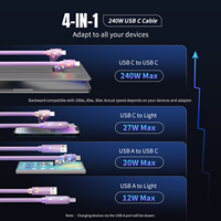 5FT USB C à C 4-en-1 Câble de charge Multi chargeur avec lumière pour iPhone 16/15/14 et tous les appareils Câbles de données USB C