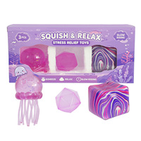 Nouveauté 2026 – Coffret Cadeau 3 Pièces Anti-Stress : Cubes Squishy Marbre Rose et Jouets Fidget Méduse – Pack Unisexe Vente en Gros