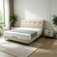 Lit plateforme King Size en bois de pin, nouveau design moderne, revêtement en cuir véritable, cadre en métal, écologique et durable