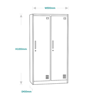 Casier de gym en acier moderne et durable avec serrure électronique, 2 portes, multi-couleurs, rangement pour vêtements suspendus