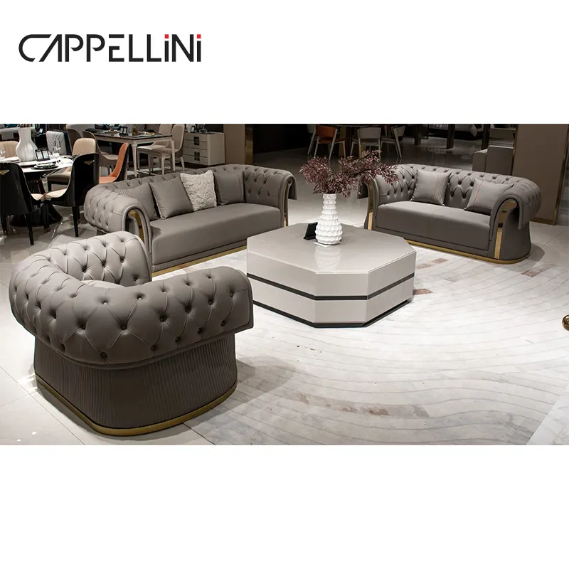 Sofa Italia kulit asli, kelas atas Set furnitur desain Modern ruang tamu bagian belakang tinggi Sofa mewah