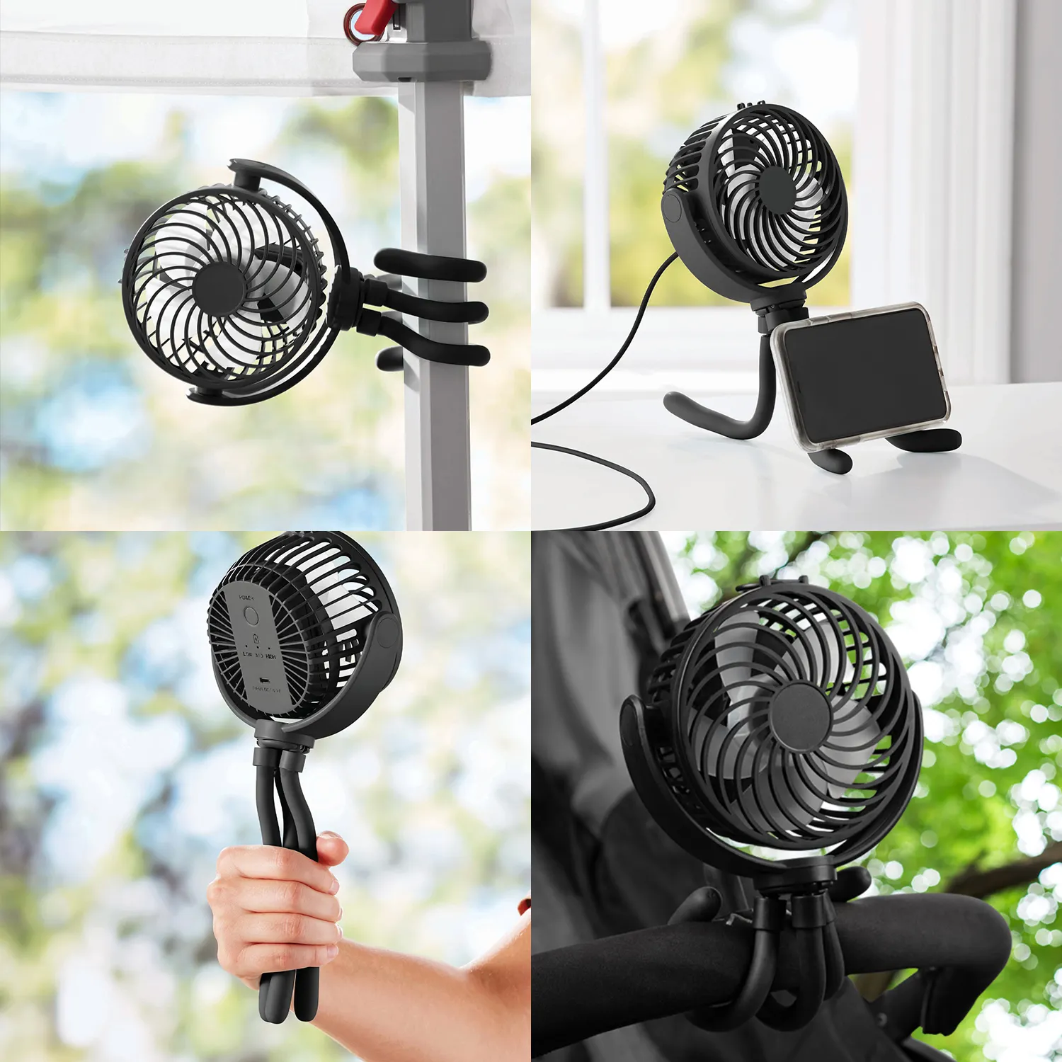 RoHS 4 In 1 Hanging Handheld Adjustable 5V USB Rechargeable Wireless Air Cooling Portable Fan Electric DC Table Flex Smart Fan