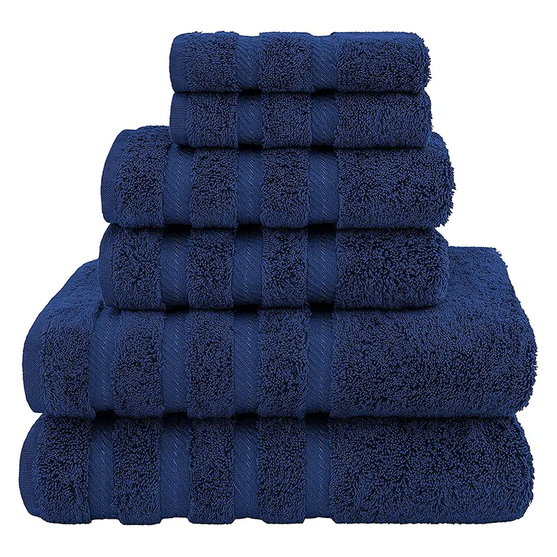 Premium Quality Super soft highly absorbent Luxury Dobby Border 6 Pieces 100% Cotton Towel Set for bathroom shower