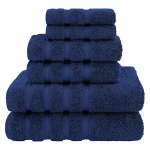 Qualité supérieure Super doux très absorbant luxe Dobby Border 6 pièces 100% coton ensemble de serviettes pour salle de bain douche