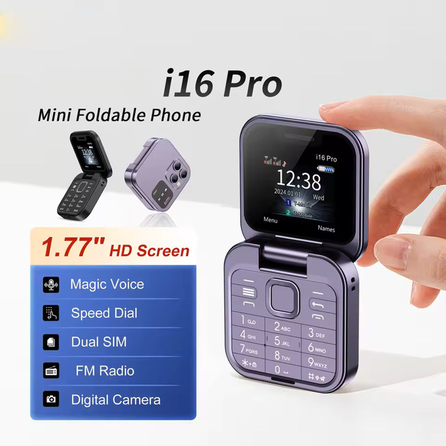 I16pro Flip Feature Phone Dual SIM Dual-standby Multi-language Elderly Friendly Wireless FM Digital Camera GSM Foldable Button