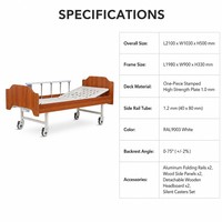 Lit d'hôpital manuel à double manivelle, dossier inclinable 0-75 degrés, repose-jambes 0-35 degrés, surface en acier estampé imitation bois pour la maison