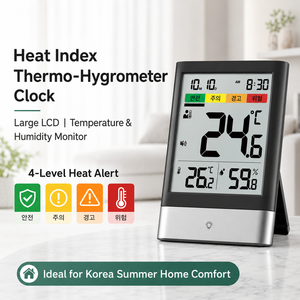 Indicateur d'indice thermique, station météo numérique d'intérieur, horloge, thermo-hygromètre, grand écran LCD, température, humidité, alarme - Product Image 1