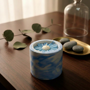 Handmade Ceramic Art <b>Candle</b> Blue Floral Design Soy Wax Scented Minimalist Home Decoration Cylinder Shape Single <b>Wick</b> - Product Image 1