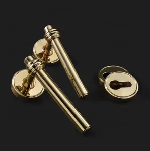 PVD Antik Tradisional Emas Pegangan Pintu Kamar Rumah untuk Kunci Pintu Interior Set untuk Kamar Tidur Gagang Pintu Kayu Emas