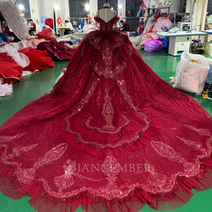 Mc044 Luxury Burgundy Quinceanera <b>Dress</b> Beaded Glitter <b>Ruffle</b> Princess Ball Gown Sweet 15 Birthday Party <b>Dress</b> Jancember - Product Image 6