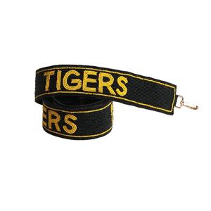 CREATIVE ART ZONE ST-PS80 Tigers Clear Cotton Base Glass Beaded Handmade Personalized Rectangular Shape Sports <b>Purse</b> Strap - Product Image 1