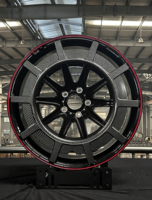 Jantes forgées 2 pièces noir brillant à rayons multiples avec incrustation en fibre de carbone et liseré rouge, 17-24 pouces pour Mercedes AMG