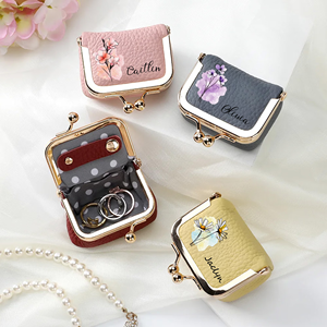 Uionen Custom Personalized Name Birth Flower <b>Mini</b> Leather Jewelry <b>Box</b> Vintage Kiss Lock Portable Travel Jewelry Organizer Coin - Product Image 6