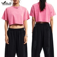 230gsm Logo personnalisé DTG Imprimer Vintage Crop Top pour femmes Meilleure vente T-shirt d'été délavé à l'acide de haute qualité Crop Tops Tee