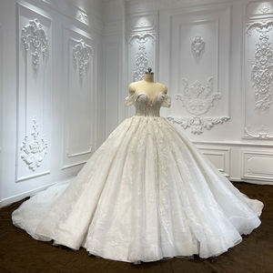 Robe de mariée de bal de fin d'année longue jusqu'au sol en tulle avec appliques florales en cristal modernes LSCJ09, traîne de cour - Product Image 3