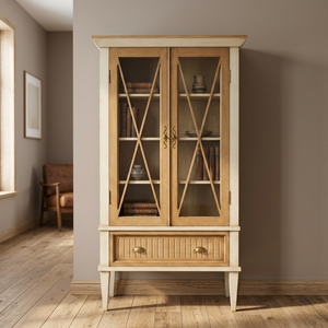 Bibliothèque contemporaine en bois de mahogany massif avec portes vitrées et tiroir de rangement pour hôtel, appartement, maison, bureau, salon - Product Image 3