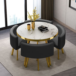 Mesa de Comedor Moderna Minimalista con Base Circular de Metal Desmontable <span class=keywords><strong>y</strong></span> Superficie de MDF, Juego de 4 Plazas para Restaurantes <span class=keywords><strong>y</strong></span> Locales Comerciales Pequeños - Product Image 3