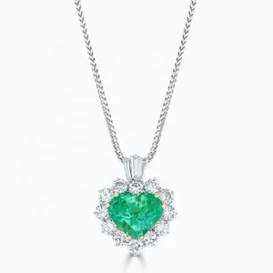 Bijoux fins pour femmes Emerald Diamond CZ Heart Shaped Box Chain Pendant Necklaces Gold 18ct White Silver Jewelry Glitter Trendy