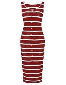 Custom OEM ODM <strong>Summer</strong> Women Sexy Knitted <strong>Crochet</strong> Long Dress Knit Sleeveless Stripe Dress <strong>for</strong> Women - Product Image 3