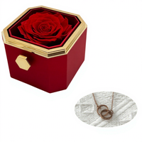 Boîte à bijoux octogonale rotative personnalisée avec rose éternelle et collier gravé - Cadeau de la Saint-Valentin et de Noël - Dropshipping