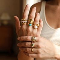OEM Maßgefertigter Schmuck Vintage Edelstahl 18K Vergoldete Offene Ringe Hohle Quadratische Blätter Geometrie Goldringe Stapelbare Schmuckstücke