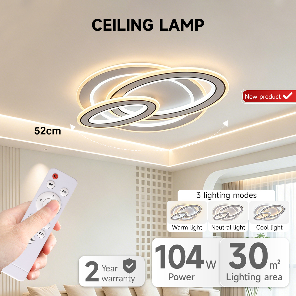 Customizable Indoor Modern Nordic Style Ceiling Lamp 104W Living Room Remote Control Dimmable Intelligent Led Ceiling Light