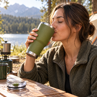Gobelet isotherme à double paroi de 30 oz, tasse à café pour voiture, en acier inoxydable avec couvercle coulissant transparent et finition mate en poudre