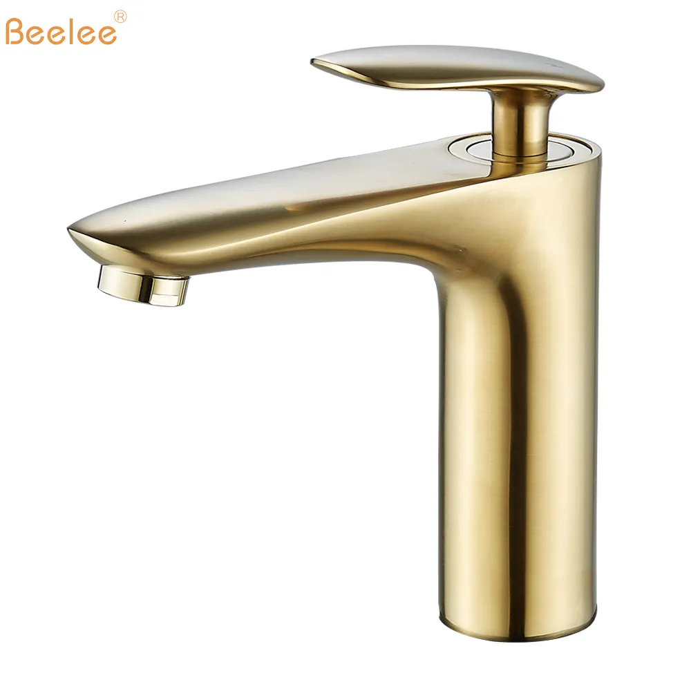 Beelee الحديثة نحى الذهب حوض للحمام صنبور المياه الحنفية النحاس ثقب واحد صنبور مصرف ل صنبور مرحاض