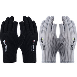 Outdoor Fashion Mesh Ice Silk Gloves Black Gray Blue Two Finger Open Breathable Sun Protection Cycling Riding Unisex Adult Child - Product Image 2
