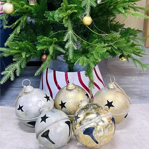 Cloche de noël en laiton plaqué or, métal, ornements de vacances, décoration d'arbre personnalisée