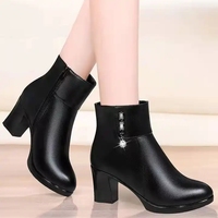 Bottes Courtes Femme à Talons Hauts, Bottines en Coton Doux PU Personnalisables, Tube Court, Doublure Velours Plus, Tissu Coton EVA, Logo Personnalisé, Semelle Caoutchouc