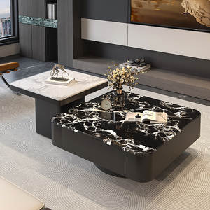 Ensemble table basse et meuble <span class=keywords><strong>TV</strong></span> de luxe minimaliste, plateau en pierre frittée (motif pierre noir-blanc) et armoire en bois - Product Image 4