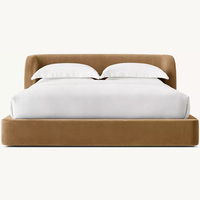 Lit plateforme élégant et moderne en velours camel avec tête de lit incurvée pour chambre à coucher, idéal pour l'aménagement intérieur, personnalisable OEM