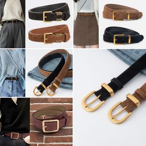 Ceinture en cuir de luxe pour femmes LB105, pour jeans et robes, ceinture en daim vintage en cuir de vachette, boucle carrée dorée, ceintures tendance pour femmes - Product Image 1