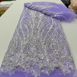 French Beaded <strong>Lace</strong> Fabric Dress European Style Pattern with <strong>Fancy</strong> Traditional Romantic Embroidery Tube for Romantic Styles - Product Image 5